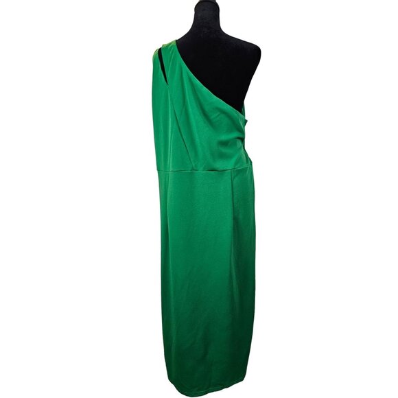 Elegant Green One-Shoulder Midi Dress Front Slit Womens Cocktail/Evening XXL - Picture 6 of 15